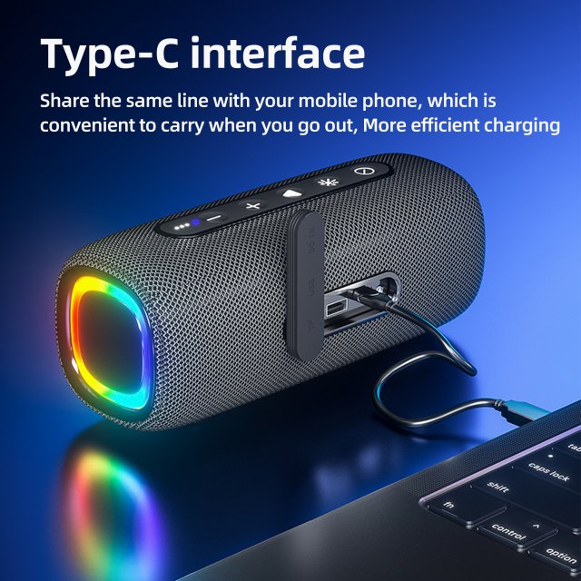 20W Portable Waterproof Bluetooth Speaker with Dual Bass, RGB Lights, and 4000mAh Battery - Image 5