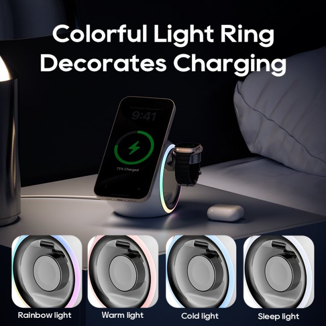 3-in-1 Wireless Charging Stand with LED Light for iPhone, AirPods & Watch - Image 5