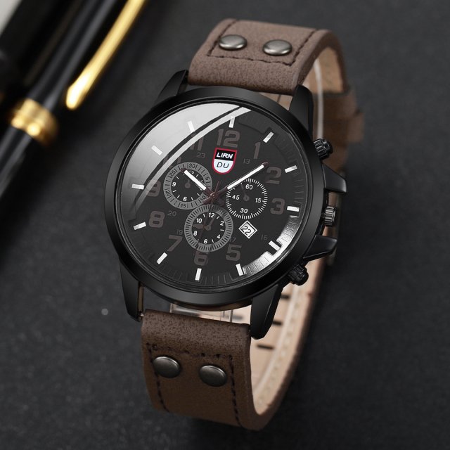 Men's Fashion Quartz Watch with Leather Band - Image 3