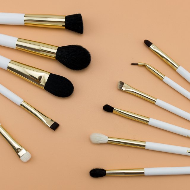 11-Piece Pearl White & Gold Professional Makeup Brush Set - Image 6