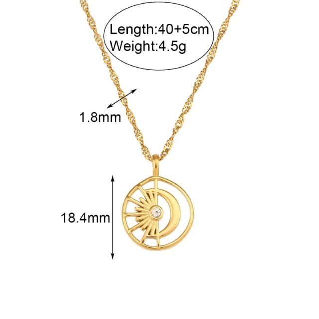 Waterproof Minimalist Moon & Sun Crystal Pendant Necklace - Image 6