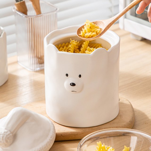 Moisture-proof White Ceramic Bear Storage Jar - Image 5