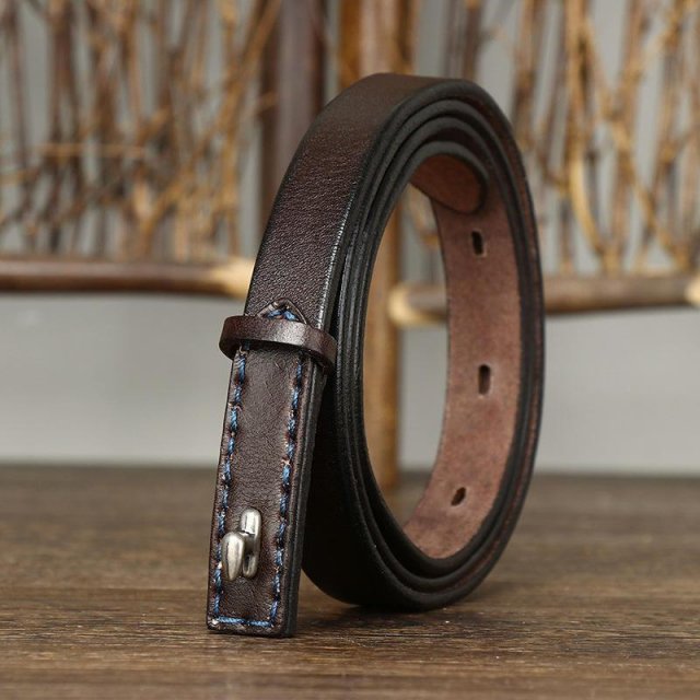 1.5CM Thin Leather Belt with Luxury Copper Buckle – Slim & Stylish Waist Belt