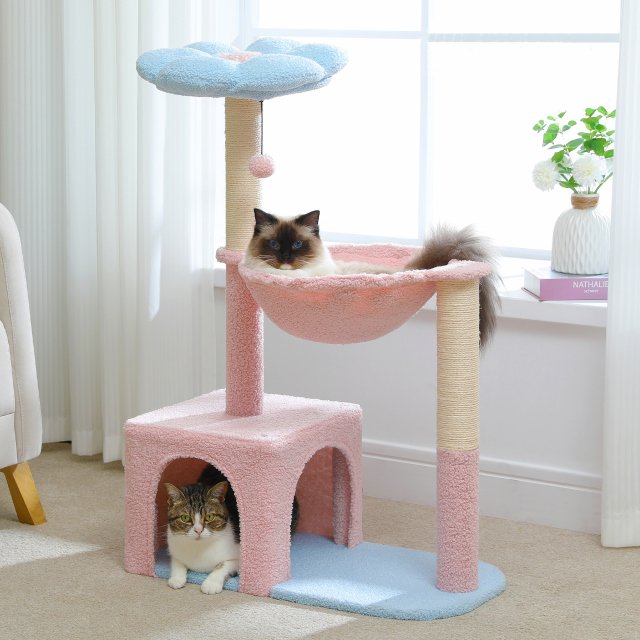 Flower Cat Tree Tower with Hammock, Sisal Scratching Posts & Cozy Condo - Image 6