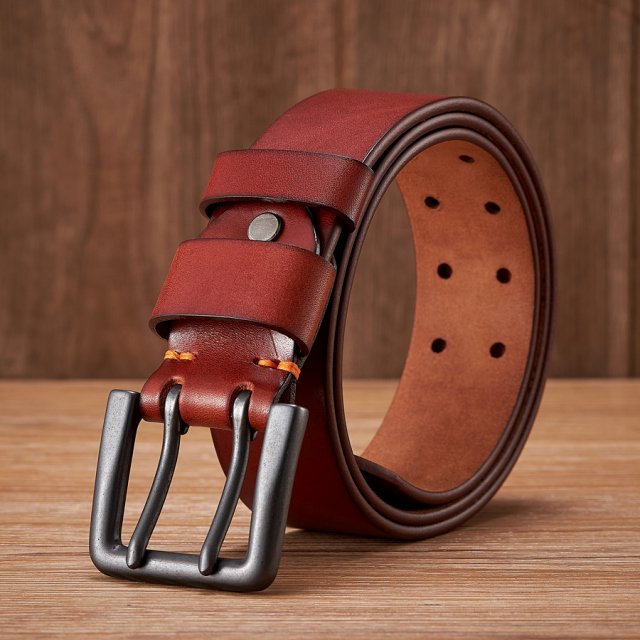 Men's Genuine Leather Belt – 4.3cm Double Pin Buckle, Premium Quality - Image 4