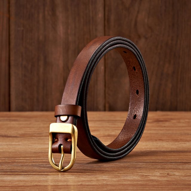 Classic Thin Leather Belt with Luxury Copper Buckle - 1.8cm Slim Waist Belt - Image 3