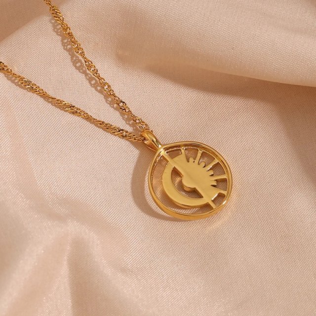 Waterproof Minimalist Moon & Sun Crystal Pendant Necklace - Image 3