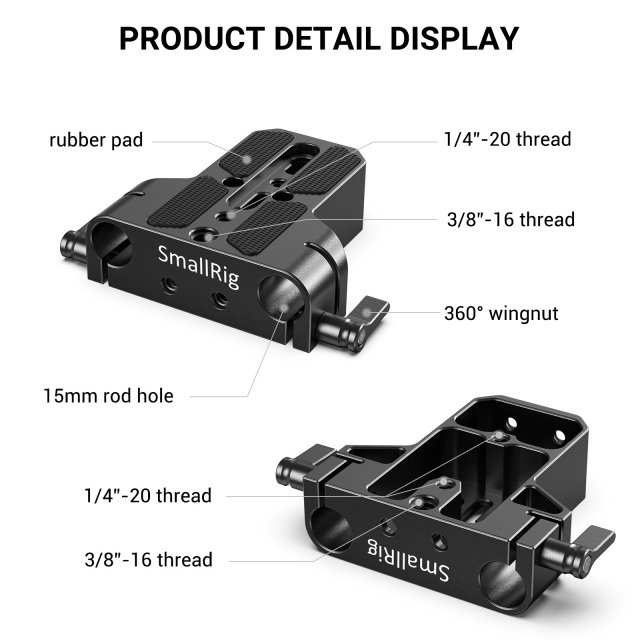 Universal DSLR Camera Base Plate with 15mm Rod Rail Clamp for Camera Cages - Image 4