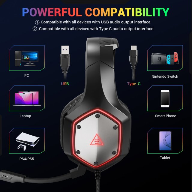 RGB Gaming Headset with 7.1 Surround Sound & Noise-Canceling Mic - Image 3