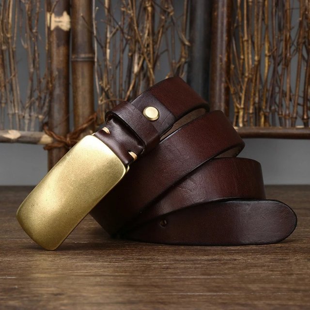 Fashion Men's Belt with Genuine Leather and Copper Buckle