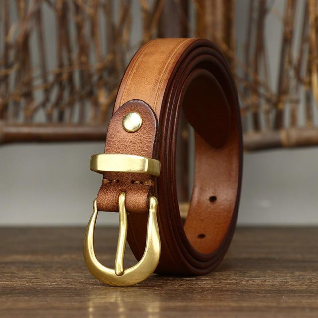 2.4cm Copper Buckle Women’s Genuine Leather Belt for Jeans