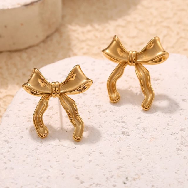 Gold Color Sweet Bowknot Stud Earrings - Image 5