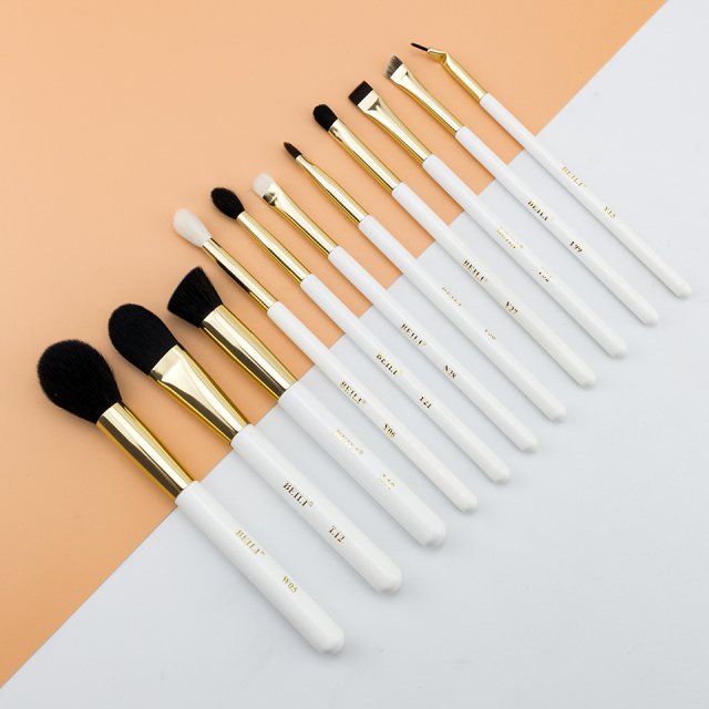 11-Piece Pearl White & Gold Professional Makeup Brush Set - Image 3