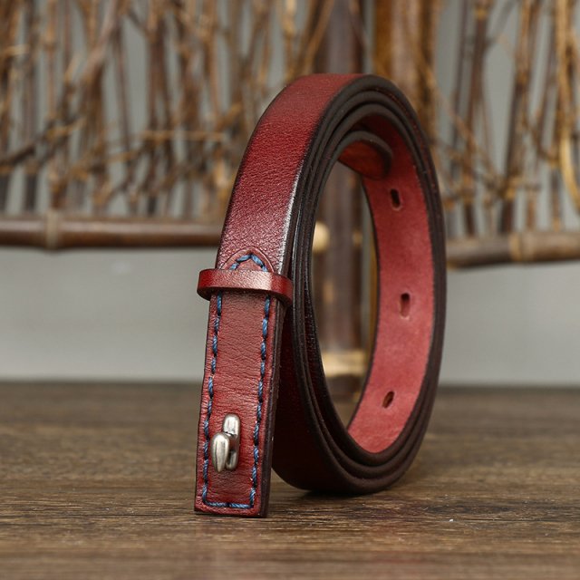 1.5CM Thin Leather Belt with Luxury Copper Buckle – Slim & Stylish Waist Belt - Image 5