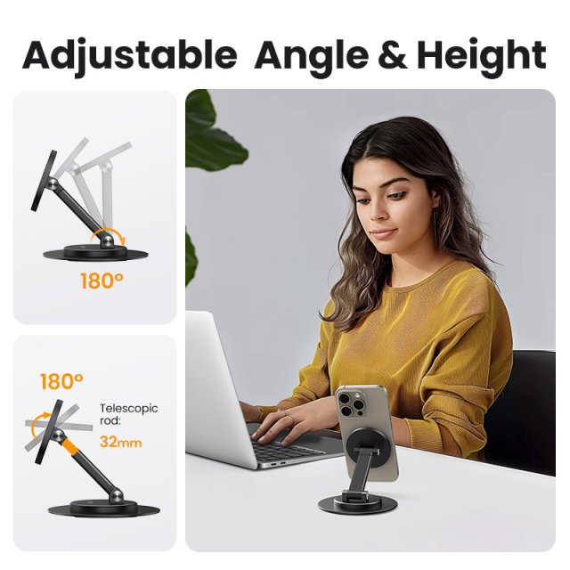 Magnetic 360° Rotating Aluminum Phone Stand – Universal Desk Holder - Image 5