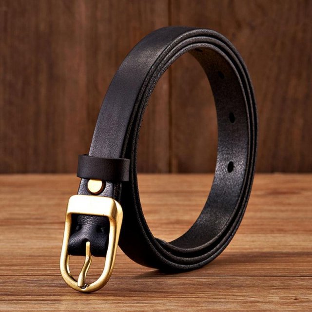 Classic Thin Leather Belt with Luxury Copper Buckle - 1.8cm Slim Waist Belt