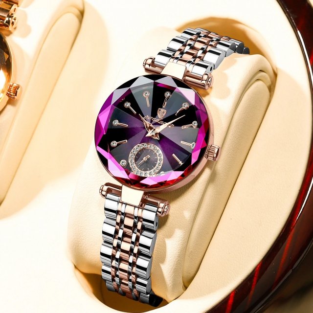 Luxury Women's Quartz Watch with Stainless Steel Band and Diamond Accents