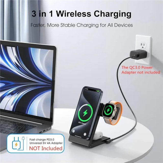 3-in-1 Foldable Wireless Charger Stand for iPhone, Apple Watch, and AirPods - Image 4