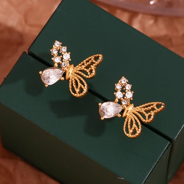 18K Gold Plated Asymmetric Butterfly Zircon Stud Earrings - Image 5