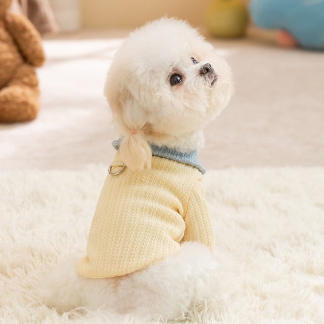 Simple Color-Block Winter Dog Shirt - Warm Polyester Bottom Shirt for Small Dogs - Image 3