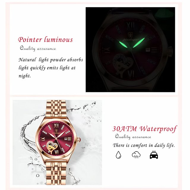 Fashion Rose Gold Stainless Steel Women's Waterproof Watch - Image 6