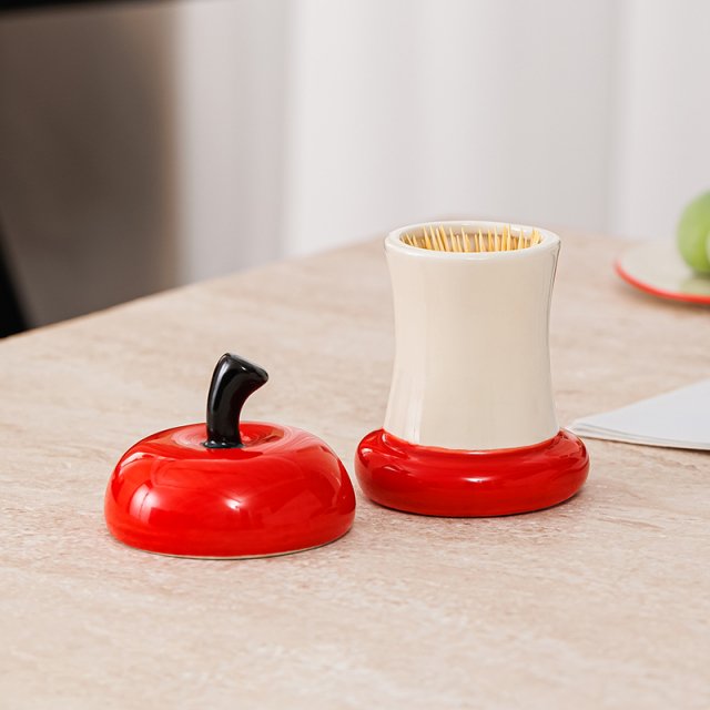 Creative Ceramic Apple Toothpick Holder with Lid - Image 3