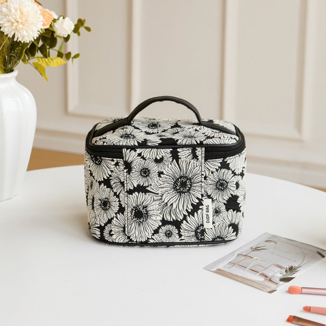 Large Capacity Floral Cosmetic Bag with Double Zipper - Image 4