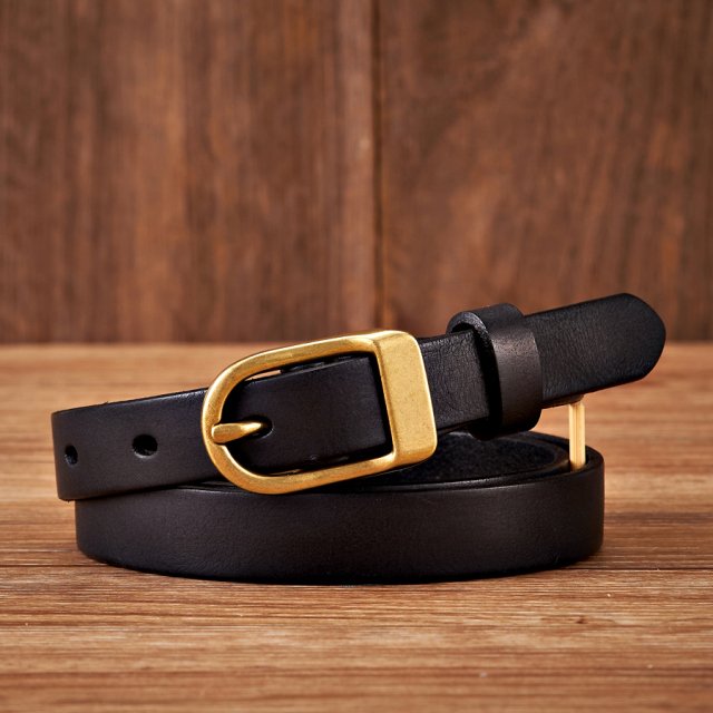 Classic Thin Leather Belt with Luxury Copper Buckle - 1.8cm Slim Waist Belt - Image 5