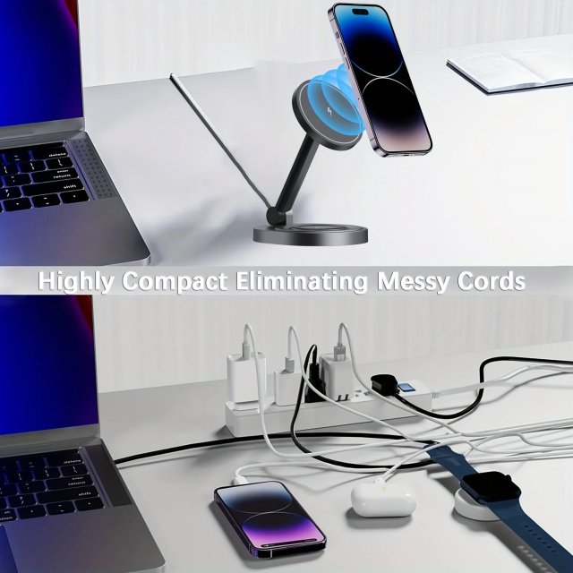 2-in-1 Magnetic Wireless Charger Stand Pad for iPhone, Apple Watch & AirPods - Image 5