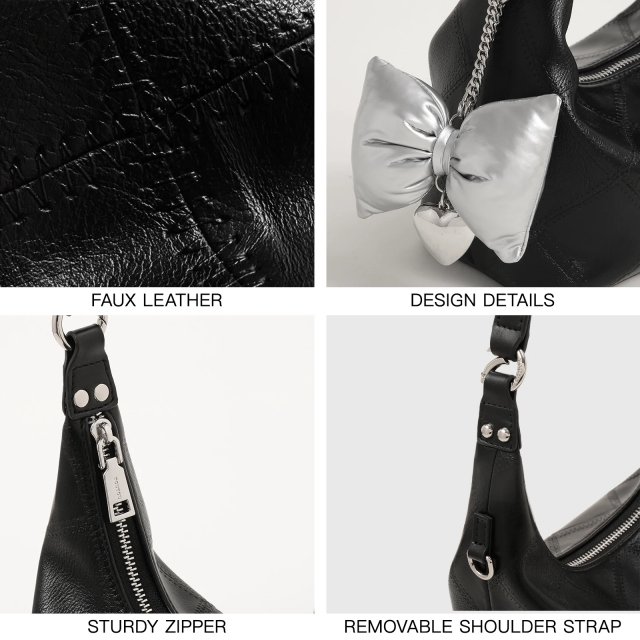 Black Diamond Grid Shoulder Bag with Butterfly Pendant - Image 9