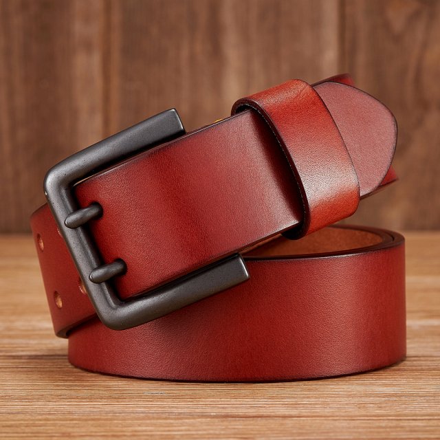 Men's Genuine Leather Belt – 4.3cm Double Pin Buckle, Premium Quality - Image 7