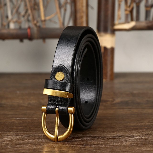 Elegant Genuine Leather Belt with Simple Metal Buckle – 1.8cm Slim Waist Belt - Image 3