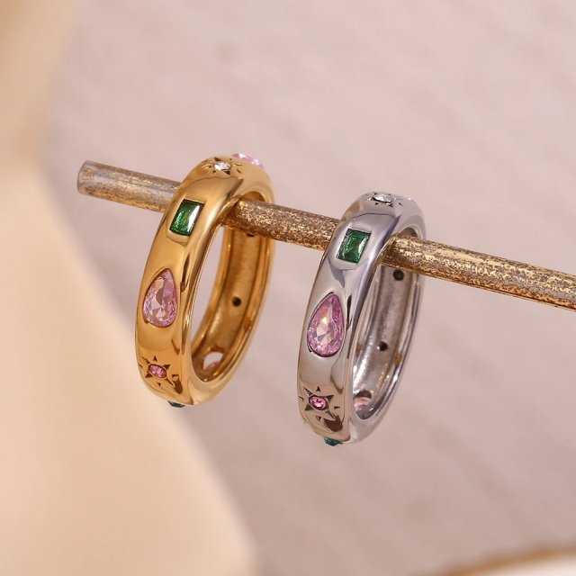 18K Gold Plated Water Droplet Geometric Zircon Ring - Image 6