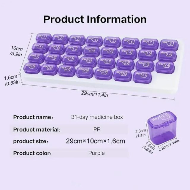 31-Day Monthly Pill Organizer with Removable Daily Compartments - Image 6