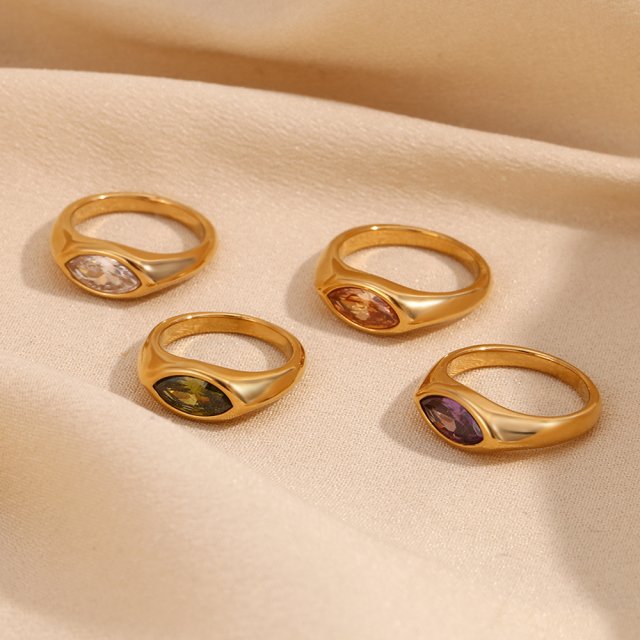 Colorful 18K Gold-Plated Hypoallergenic Stainless Steel Ring with Zircon Eye - Image 4