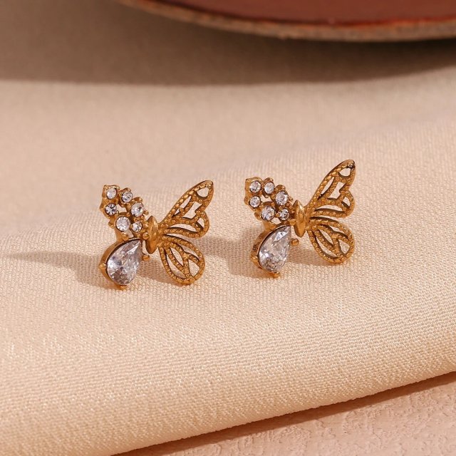 18K Gold Plated Asymmetric Butterfly Zircon Stud Earrings