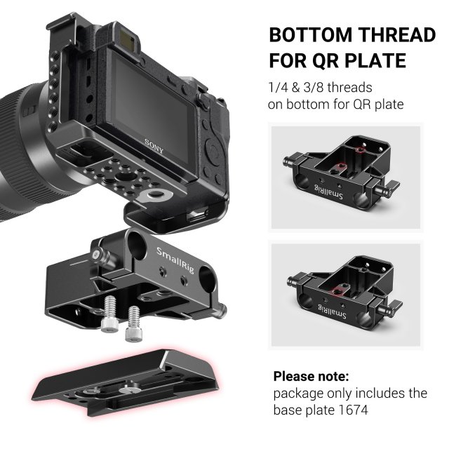 Universal DSLR Camera Base Plate with 15mm Rod Rail Clamp for Camera Cages - Image 5