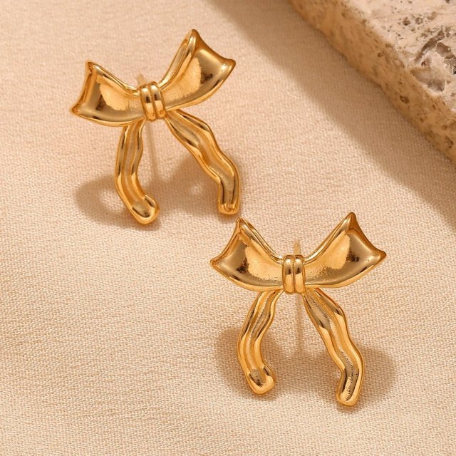 Gold Color Sweet Bowknot Stud Earrings - Image 6