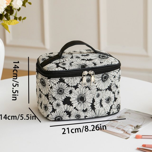 Large Capacity Floral Cosmetic Bag with Double Zipper - Image 8