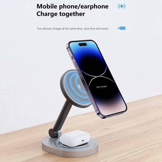 2-in-1 Magnetic Wireless Charger Stand Pad for iPhone, Apple Watch & AirPods - Image 3