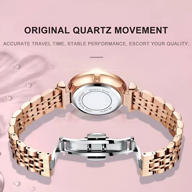 Luxury Women's Quartz Watch with Stainless Steel Band and Diamond Accents - Image 7