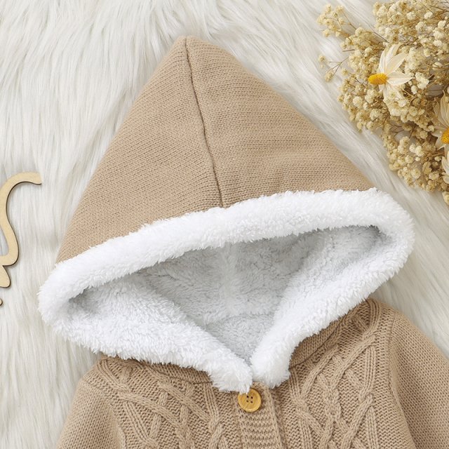 Newborn Knit Baby Romper Hooded Long Sleeve Winter Jumpsuit for 0-18M - Image 5