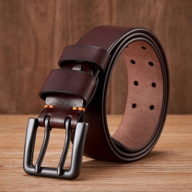 Men's Genuine Leather Belt – 4.3cm Double Pin Buckle, Premium Quality - Image 3