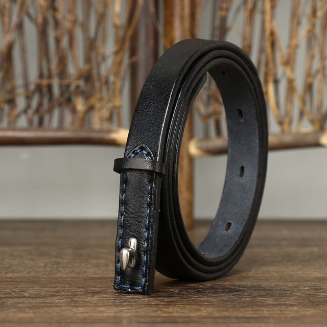 1.5CM Thin Leather Belt with Luxury Copper Buckle – Slim & Stylish Waist Belt - Image 3