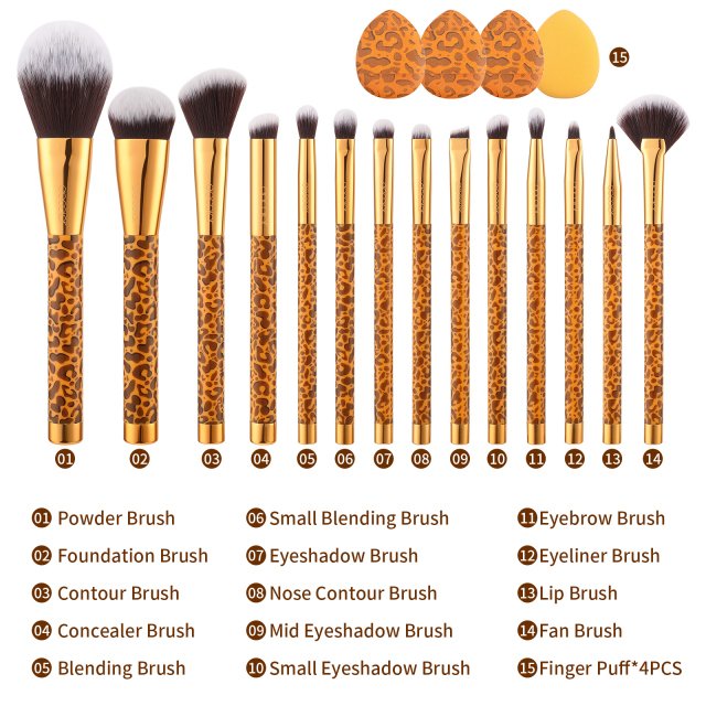 14-Piece Professional Makeup Brush Set with 4 Powder Puffs - Image 5