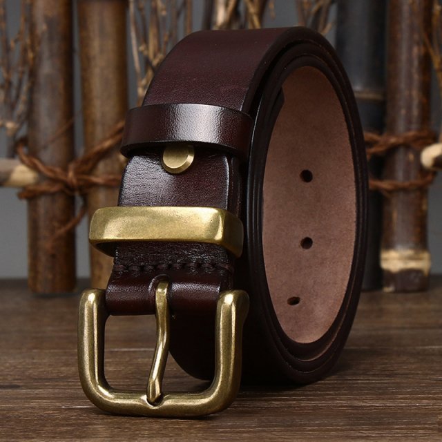 1.5" Genuine Leather Belt - Solid Cowhide with Copper Buckle - Image 4