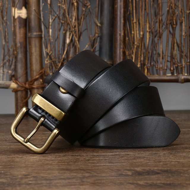 1.5" Genuine Leather Belt - Solid Cowhide with Copper Buckle - Image 3