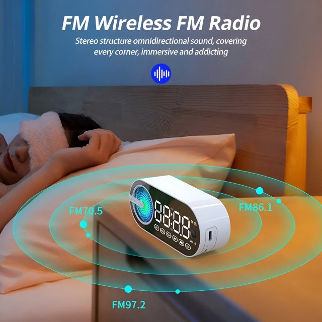 Wireless Bluetooth Speaker Alarm Clock with RGB LED Display and USB Charging - Image 3