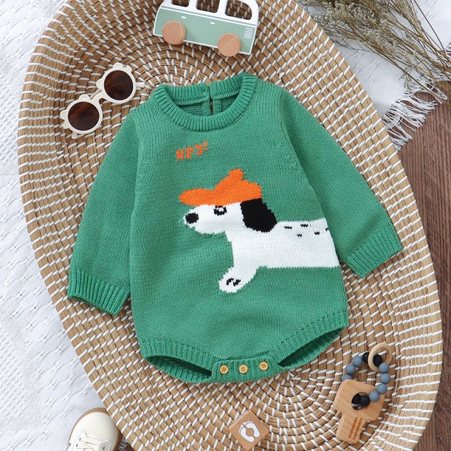 Infant Baby Knit Bodysuit - Cute Dog Cartoon Long Sleeve Romper for Boys & Girls 0-18M - Image 3