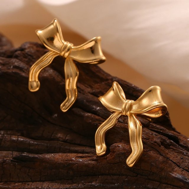 Gold Color Sweet Bowknot Stud Earrings - Image 7